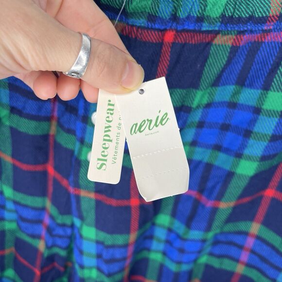 NWT Aerie Flannel Skater Plaid Pajama Pant Green & Blue Woman’s Size Large - Picture 8 of 9